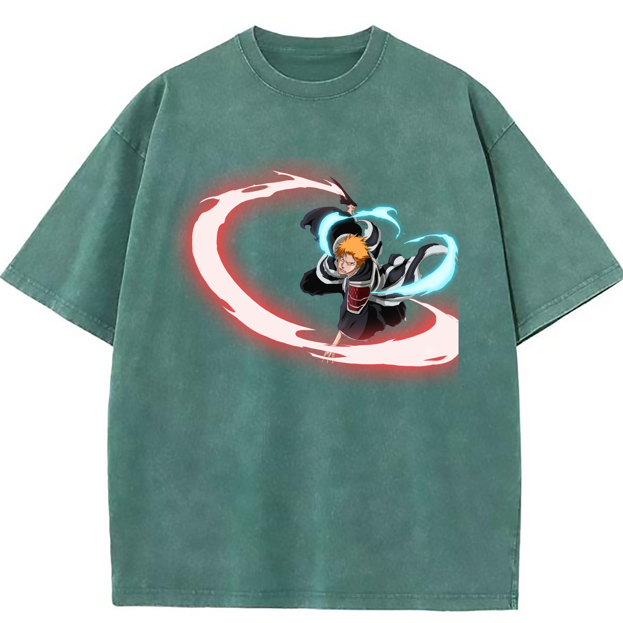 （画像用） ブリーチ 黒崎一護（くろさき いちご）BLEACH Kurosaki Ichigo 綿100% ヴィンテージ風 半袖Tシャツ（フロントプリント）